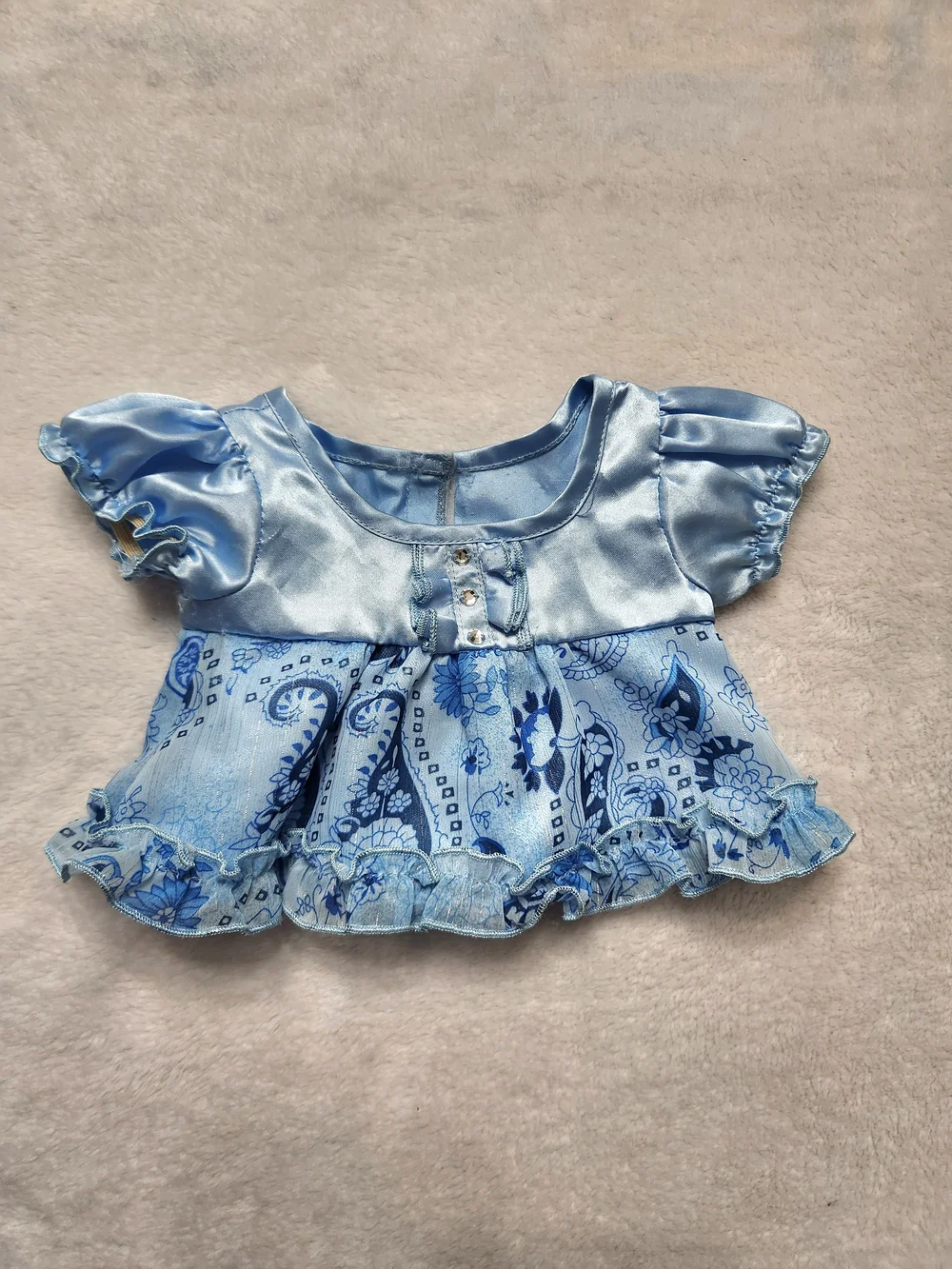 Build-A-Bear Vintage 2010 Light Blue Paisley Satin Doll Dress Y2K Aesthetic